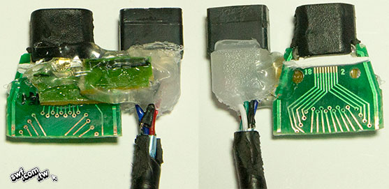用熱熔膠黏接micro HDMI接頭與micro USB母座