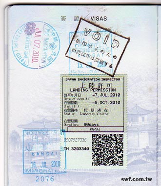 加蓋'VOID'（作廢）章的護照