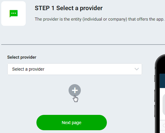 STEP 1（步驟一）選擇供應商（Provider）畫面