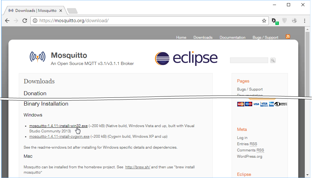 下載Windows版的Mosquitto安裝程式