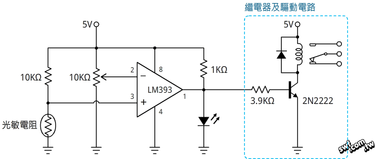 光線感應加繼電器驅動電路