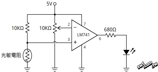 LM741光線感應、小夜燈電路