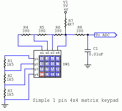 simple 1 pin 4x4 matrix keypad
