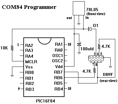 PIC16F84處理器的燒錄器電路圖