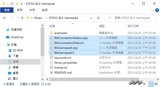“ESP32-BLE-Gamepad”程式庫的資料夾