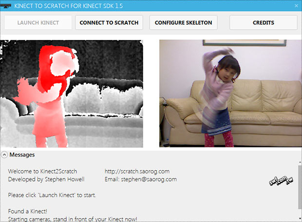 使用Kinect2Scratch軟體捕捉Kinect傳回的體感動作